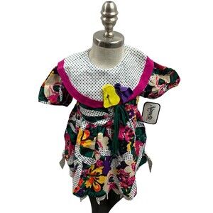 Vintage 80s Nannette Tea dress 4T Toddler Outfit Sailor Floral Polka dot Pleated